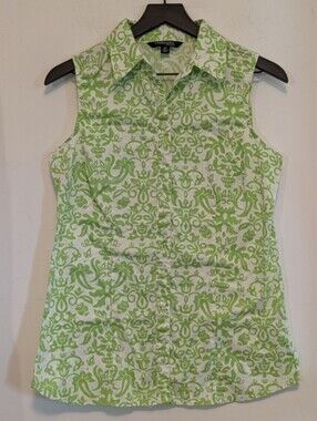 Chadwicks of Boston Preppy 10T Green White Sleeveless Cotton Button Down Blouse